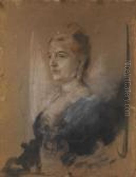 Portrait Der Italienischen Konigin Margarethe Oil Painting by Franz von Lenbach