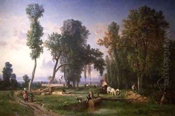 View at La Ferte Saint Aubin near Orleans 2 Oil Painting by Constant Troyon