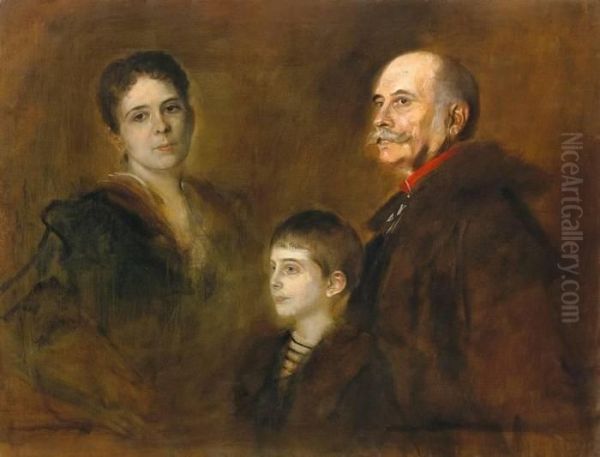 General V. Hartmann Mit Frau Und Sohn Oil Painting by Franz von Lenbach