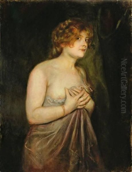 Halbakt (fraulein Guschlbauer) Oil Painting by Franz von Lenbach