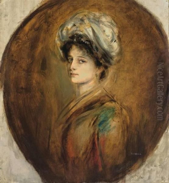 Frau Mit Turban (frau Engelhardt) Oil Painting by Franz von Lenbach