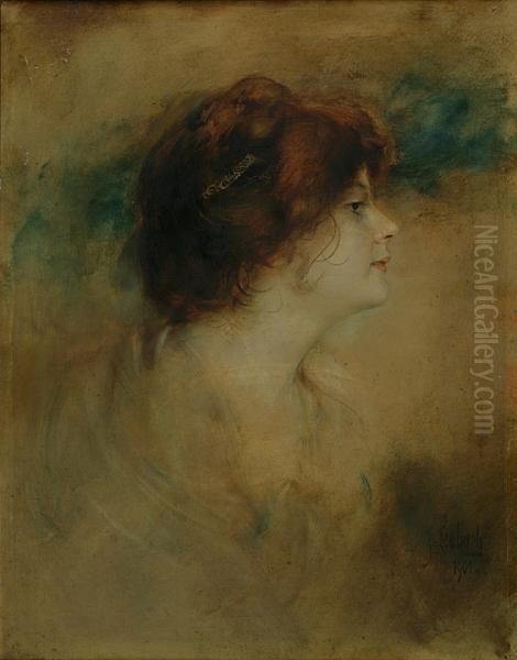 A Portrait Of A Woman In Profile Thought To Be The Artist's Wife, Lolo Oil Painting by Franz von Lenbach