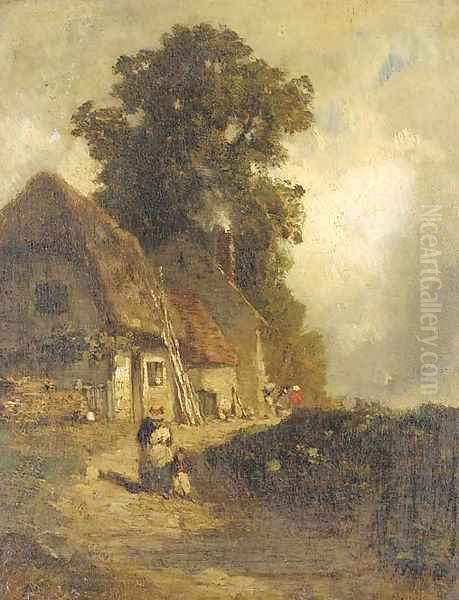 A rural homestead Oil Painting by Constant Troyon