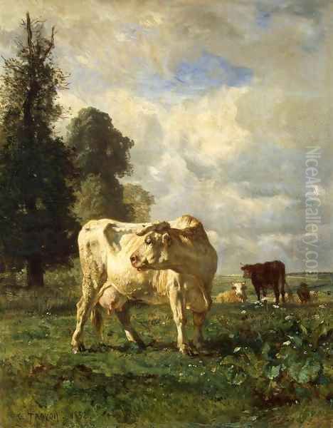 Cows in the Field Oil Painting by Constant Troyon