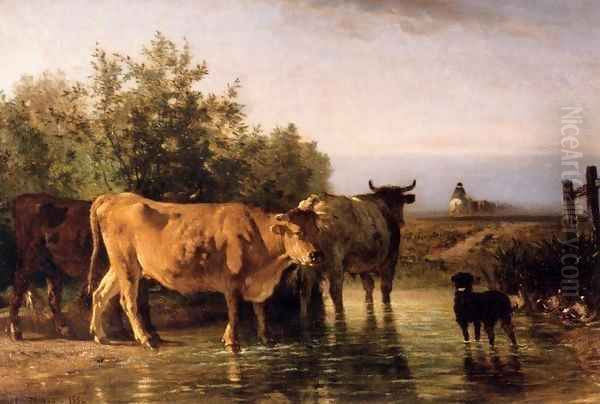 The Ford Oil Painting by Constant Troyon