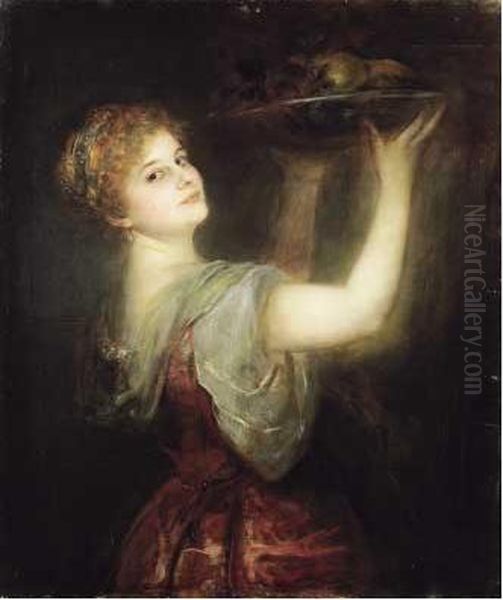 Fanciulla Con Vassoio Di Frutta (o Pomona) Oil Painting by Franz von Lenbach