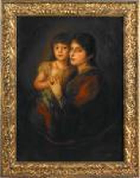 Portrait Of A Mother With Child Oil Painting by Franz von Lenbach