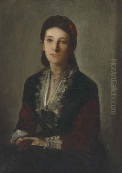 Portrait Of Gertrud Grafin V. 
Werthern Nee Von Bulow, Seatedhalf-length, In A Black Dress Oil Painting by Franz von Lenbach