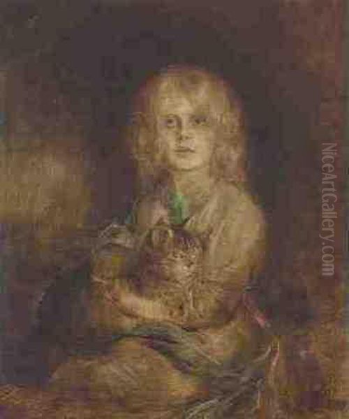 Marion Lenbach Mit Katze Oil Painting by Franz von Lenbach