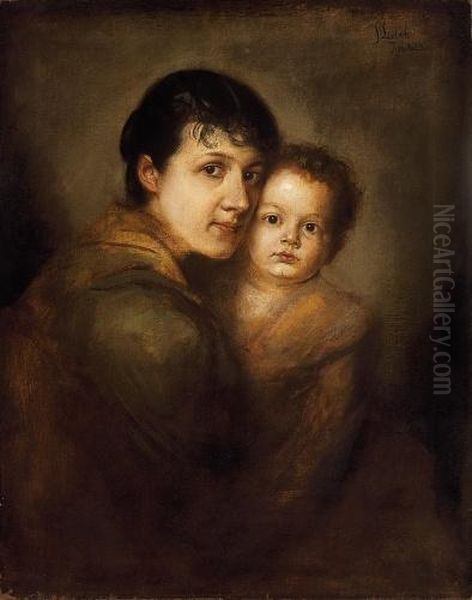 Mother With Her Child Oil Painting by Franz von Lenbach