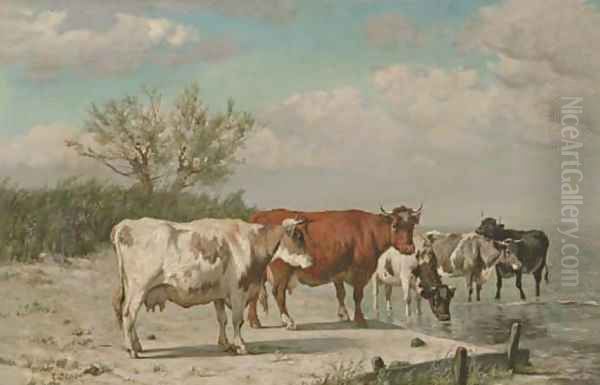 Vaches s'abrevant Oil Painting by Constant Troyon