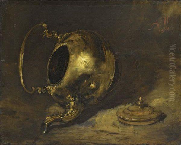 Umgesturzter Teekessel (upturned Teapot) Oil Painting by Adolph von Menzel