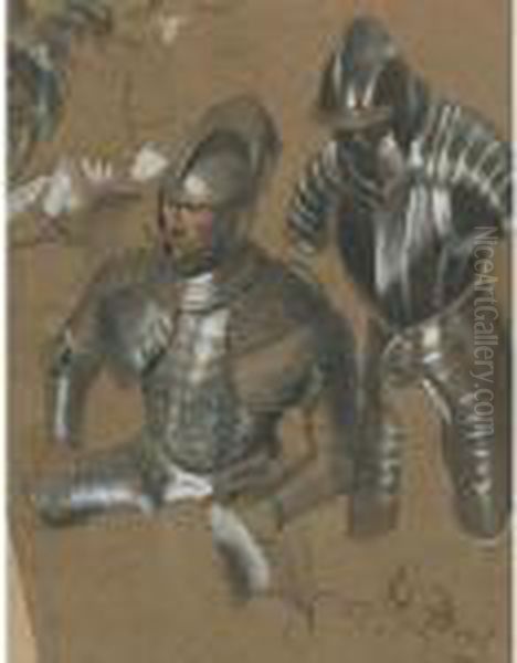 Study Of A Knight And Suit Of Armor Oil Painting by Adolph von Menzel