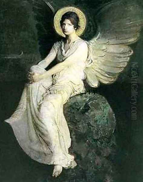 Winged Figure Seated Upon a Rock Oil Painting by Abbott Handerson Thayer