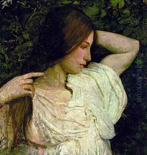 Girl Arranging Her Hair Oil Painting by Abbott Handerson Thayer