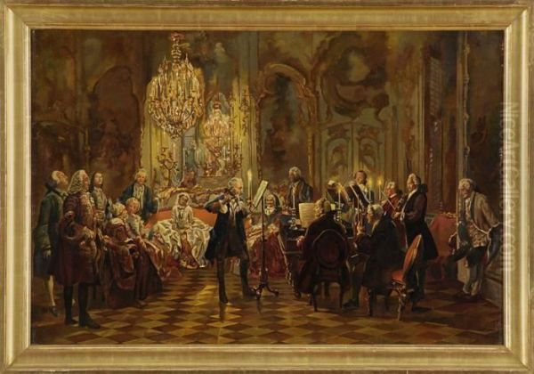 Das Flotenkonzert. Oil Painting by Adolph von Menzel