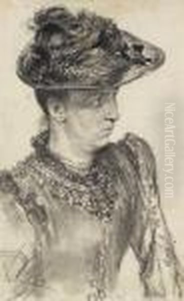 Dame Mit Hut Oil Painting by Adolph von Menzel