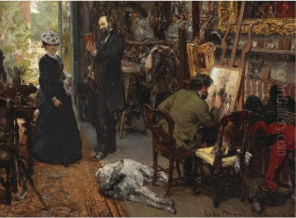 Meissonier In Seinem Atelier In Poissy (meissonier In His Studio At Poissy) Oil Painting by Adolph von Menzel