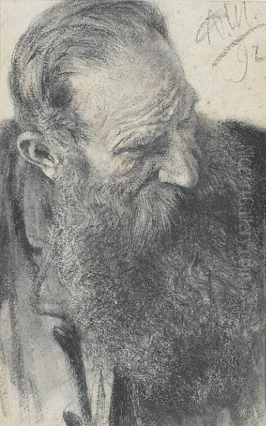 Bearded Man Oil Painting by Adolph von Menzel