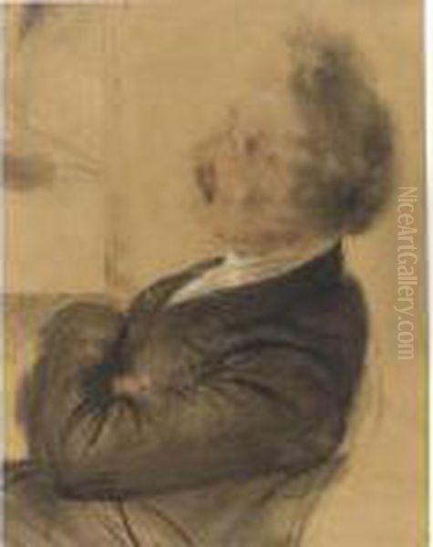 Man In Profile To The Left Leaning Back In Contemplation Oil Painting by Adolph von Menzel