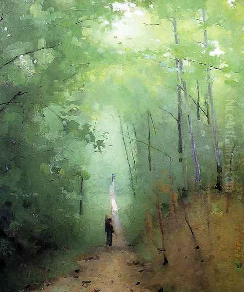 Landscape at Fontainebleau Forest Oil Painting by Abbott Handerson Thayer