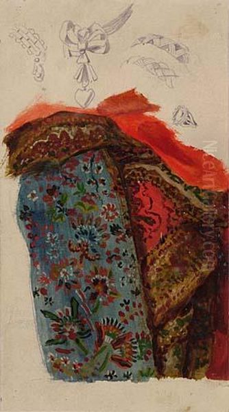 Decorative Textile Study Oil Painting by Adolph von Menzel