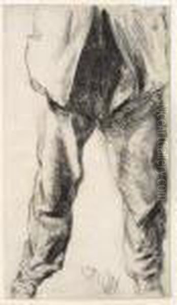 Study Of Legs And Lower Torso, Seen From The Front Oil Painting by Adolph von Menzel