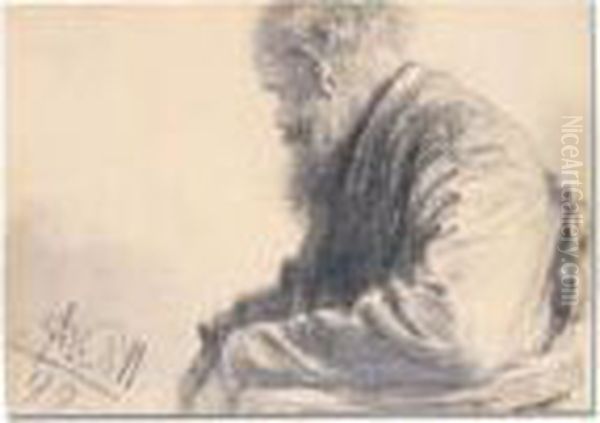 Seated Old Man With A Beard Oil Painting by Adolph von Menzel