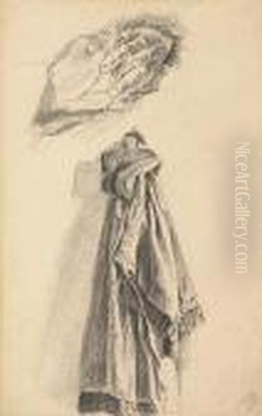 Study Of Clasped Hands And A Morning Coat On A Peg<</b> Oil Painting by Adolph von Menzel