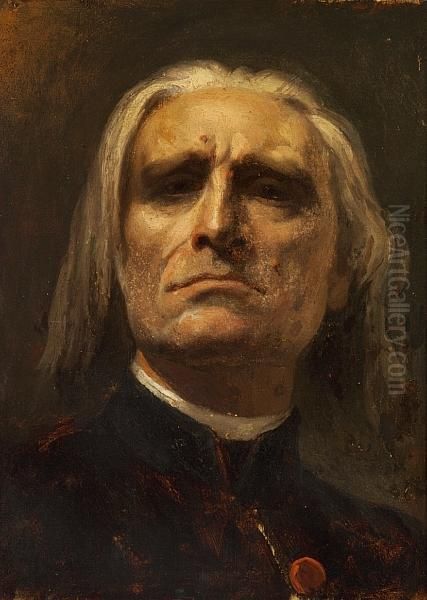 Ascribed To: A Portrait Of The Composer Franz Liszt Oil Painting by Mihaly Munkacsy