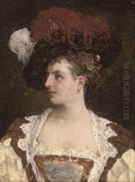 Portrait Of A Lady With A Hat Oil Painting by Mihaly Munkacsy