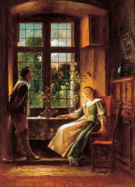 In Conversation, About 1888-89 Oil Painting by Mihaly Munkacsy