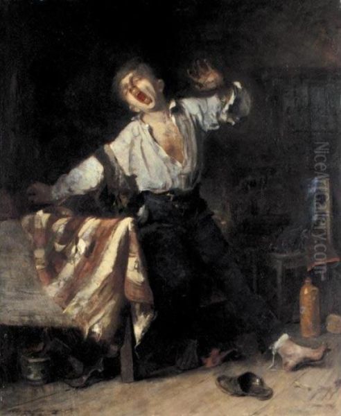 The Lazy Apprentice Oil Painting by Mihaly Munkacsy