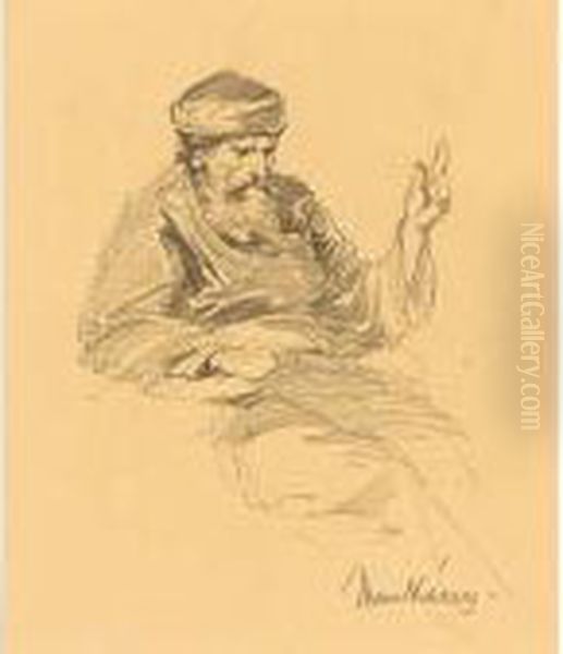 Study Of An Arab Man; Together With Five Other Studies Of The Artist, All Signed Oil Painting by Mihaly Munkacsy