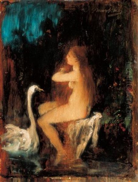 Leda And The Swan, Late 1880s Oil Painting by Mihaly Munkacsy