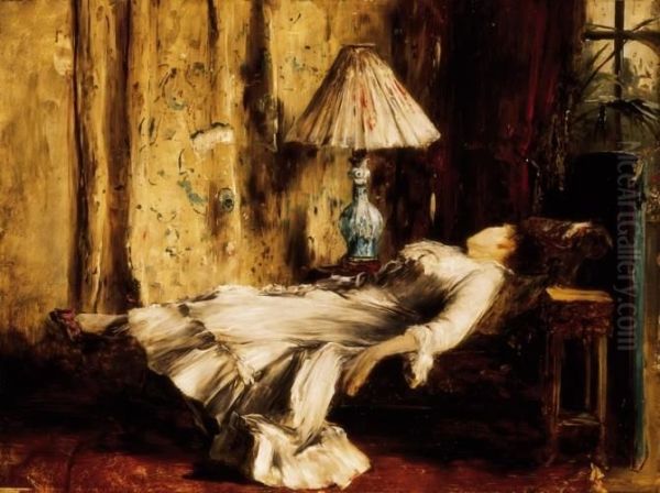 Resting Lady Oil Painting by Mihaly Munkacsy