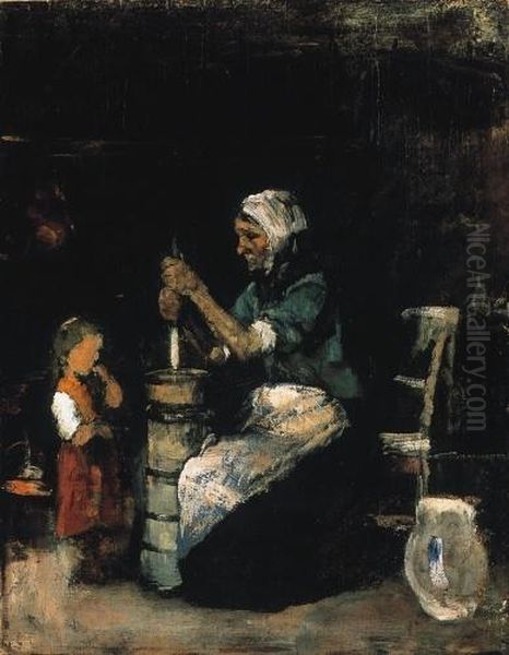 Churning Woman, 1871-72 Oil Painting by Mihaly Munkacsy