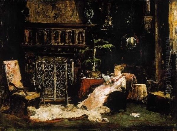 Paris Salon (the Artists's Wife) Oil Painting by Mihaly Munkacsy