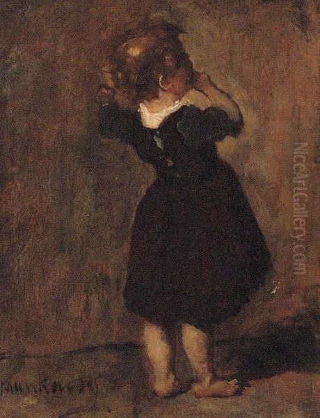 Study Of A Young Girl Oil Painting by Mihaly Munkacsy