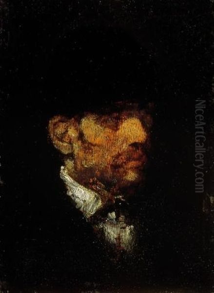 Male Head. A Study Oil Painting by Mihaly Munkacsy