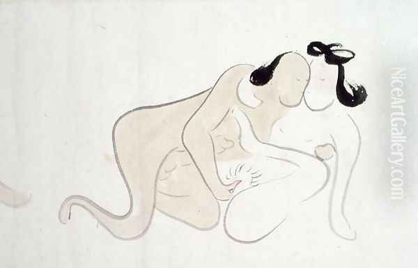 A Shunga 12 Oil Painting by Ike no Taiga