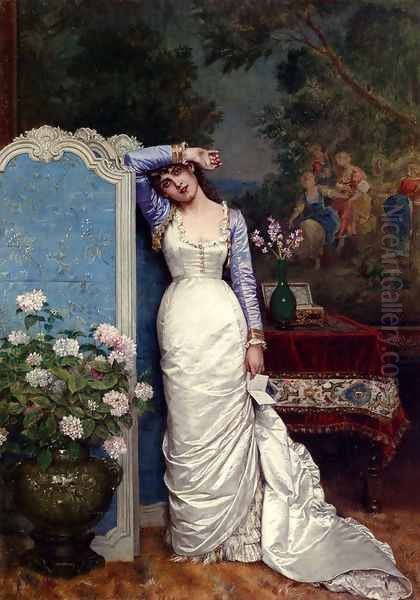 Young Woman In An Interior Oil Painting by Auguste Toulmouche