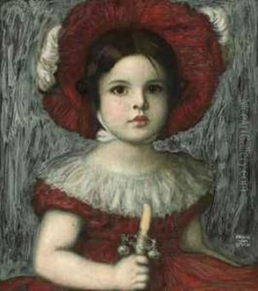 The Artist's Daughter Mary In A Red Hat Oil Painting by Franz von Stuck