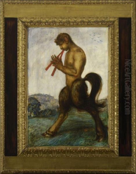 Pan Mit Schalmei Oil Painting by Franz von Stuck