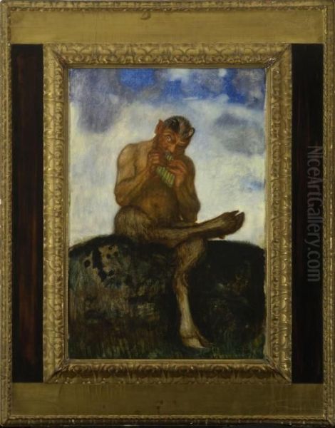 Sitzender Pan Mit Flote Oil Painting by Franz von Stuck