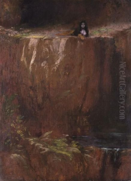 Sphinx Am Felsenrand Uber Einem Wasserfall Liegend Oil Painting by Franz von Stuck