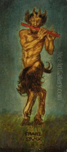 Satyr Mit Flote Oil Painting by Franz von Stuck