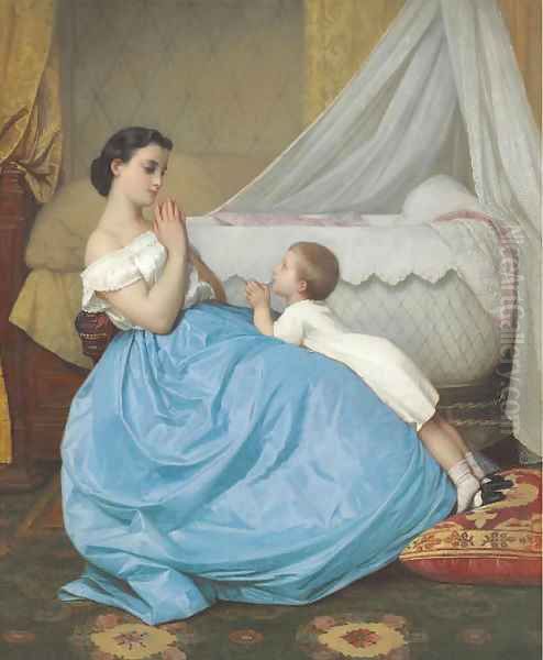 A Bedtime Prayer Oil Painting by Auguste Toulmouche