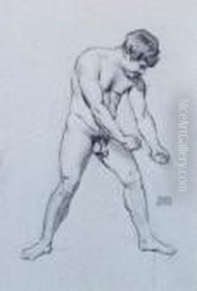 A Male Nude Oil Painting by Franz von Stuck