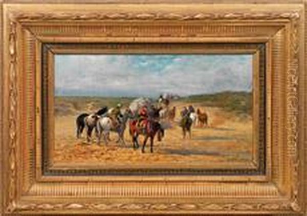 Polnische Reitergruppemit Planwagen In Der Steppe Oil Painting by Alfred Wierusz-Kowalski